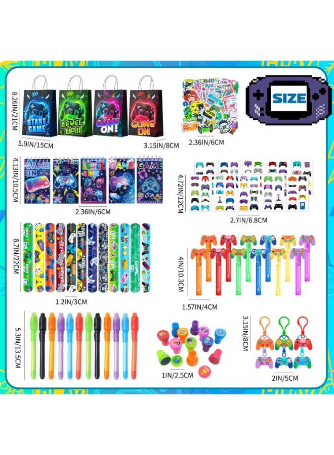 FRUITFUL PARTY Video Game Party Favors for 12 Guests, 146pcs Gaming Party Favor Set with Gift Bags Stickers Tattoos Slap Bracelets Bubble Wands Pens Seals Keychains – Game On Birthday Party Decoration Supplies - Image 2